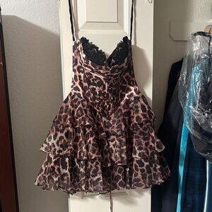 Leopard Print Mini Dress with Black Lace